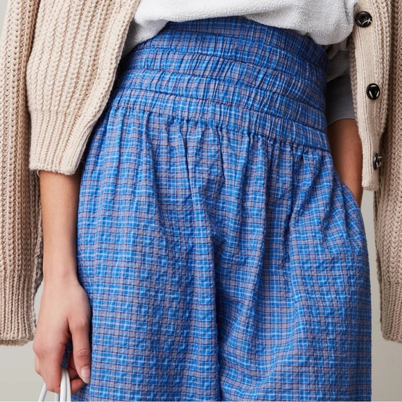 caron callahan - nora pant cropped relaxed fit wide leg elastic plaid printed - Picture 2 of 8